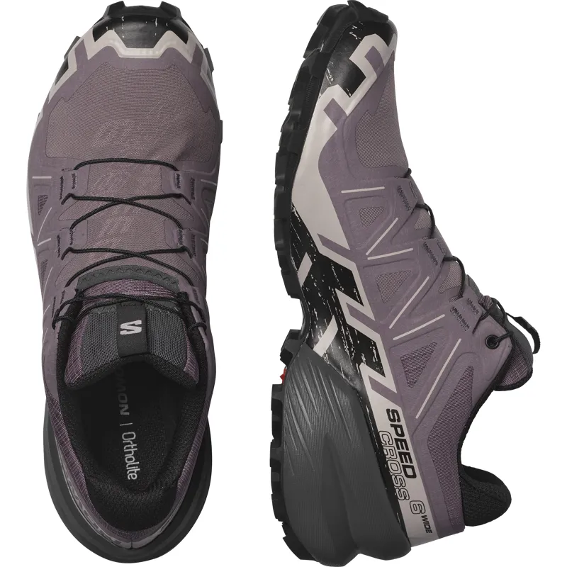 Salomon Speedcross 6 Wide Women's Trail Running Shoe in Moonscape/Black/Ashes Of Roses-2